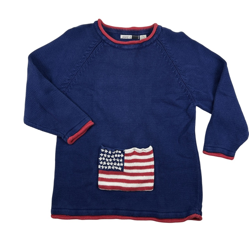 Jamie S Sweater Womens‎ XL Patriotic Flag Knit Pullover Long Sleeve Crew